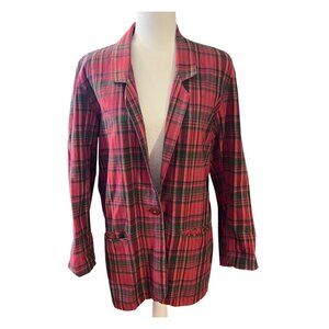 Vintage Red & Green Tartan Plaid Blazer Jacket Chunky Oversized 100% Cotton  - L